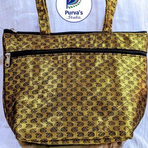 Indian Hand Bag Large Gold Weaving